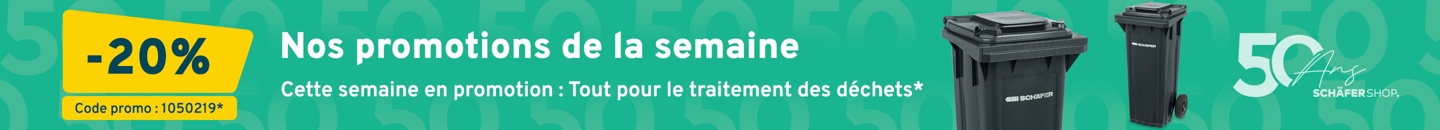 Nos promotions de la semaine. Cette semaine en promotion : Tout pour le traitement des déchets*  Veuillez ajouter le code promotionnel 1050219 dans le panier.