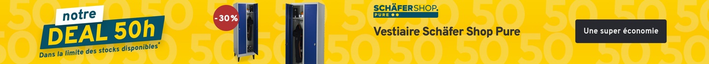Notre Deal 50h. Vestiaire Schäfer Shop Pure. Une super économie à -30 pourcent. *Action valable uniquement jusqu'au 19.11.2025. Non combinable avec d'autres actions de rabais et d'autres conditions spéciales.
