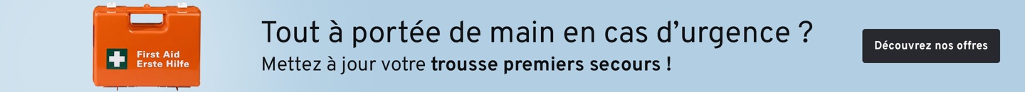 Coffret de premiers secours + Tekst: Tout à portée de main en cas d’urgence 