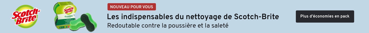 Nouveau pour vous. Les indispensables du nettoyage de Scotch-Brite. Redoutable contre la poussière et la saleté. Plus d'économie en pack