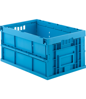Eurobox serie FK 6300, opvouwbaar en stapelbaar, met deksel en handgrepen, volume 58 l, L 599 x B 399 x H 300 mm, herbruikbaar polypropyleen, blauw