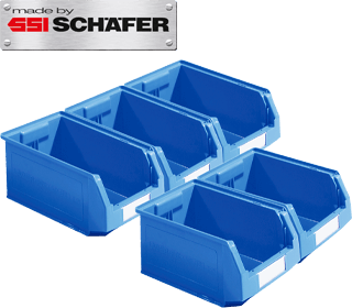 Magazijnbak SSI Schäfer LF 321, polypropeen, L 350 x B 220 x H 145 mm, 7,5 l, blauw, 5 stuks