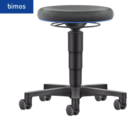 Kruk Allround Bimos - in hoogte verstelbaar 450 - 650 mm - Supertec - dubbele wielen - zwart en kleur ring blauw