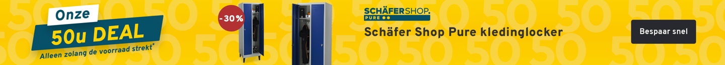 Onze 50u deal* Alleen zolang de voorraad strekt. Schäfer Shop Pure kledinglocker. Nu aan -30% Bespaar snel. *Promotie alleen geldig tot en met 19.11.2025. Kan niet worden gecombineerd met andere kortingsacties en andere speciale voorwaarden