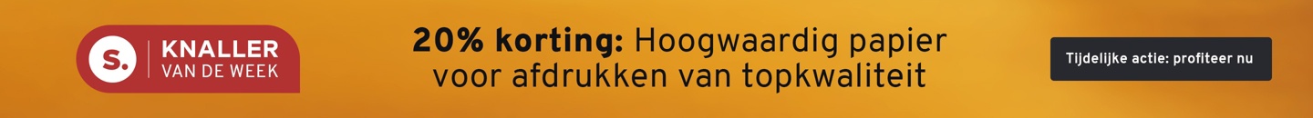 5 pakken kopieerpapier van Schäfer Shop Genius. Tekst: Knaller van de week. 20 procent korting: hoogwaardig papier voor afdrukken van topkwaliteit
