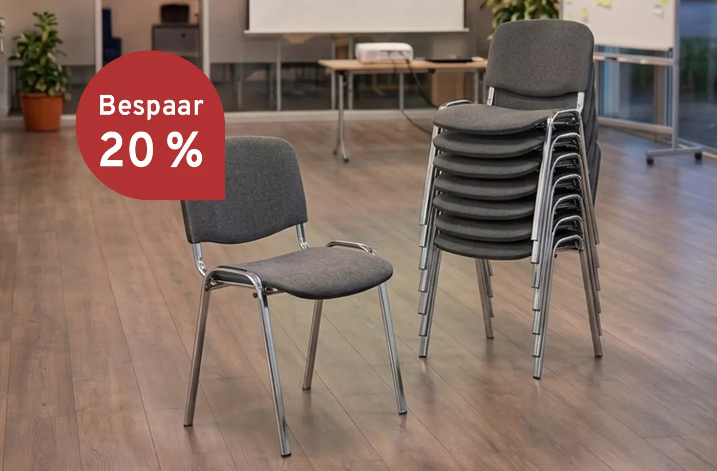 Stapelbare vergader stoelen met 20% korting voor evenementen, seminars en bedrijfsbijeenkomsten
