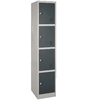 SchlieÃfachschrank, Stahl, Zylinderschloss, mit Etikettenhalter, 4 FÃ¤cher, hellsilber/anthrazit RAL 7016