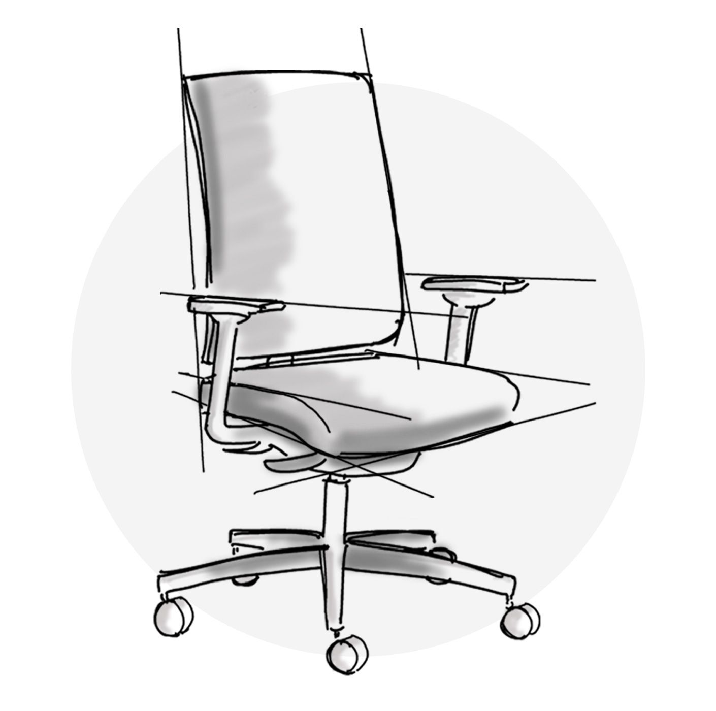Dessin en noir et blanc d'une chaise de bureau
