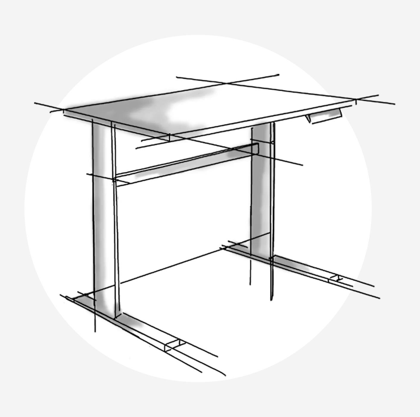 Dessin en noir et blanc d'un bureau réglable en hauteur