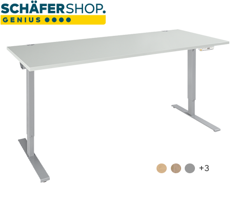 Schäfer Shop Genius Schreibtisch AERO FLEX, elektrisch höhenverstellbar, Rechteck, C-Fuß, B 1600 mm, lichtgrau/weißalu