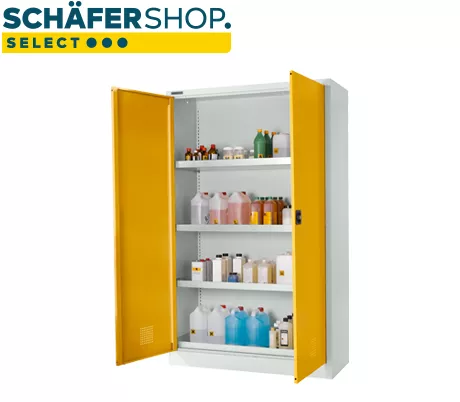 Schäfer Shop Select Armario para sustancias peligrosas MSI-US2512, acero, ancho 1200 x fondo 500 x alto 1935 mm ranuras de ventilación, 4 bandejas à 23 l