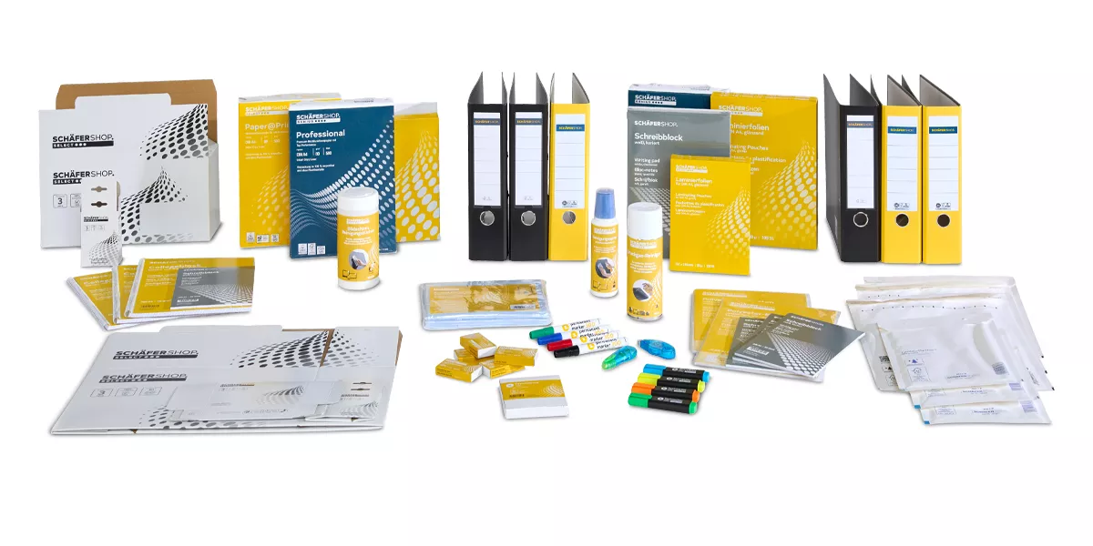 Een overzicht van kantoormateriaal van het merk Schäfer Shop