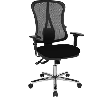 Silla de oficina Topstar Head Point Deluxe, con reposabrazos, mecanismo sincro, asiento moldeado, respaldo de rejilla, negro/aluminio plateado