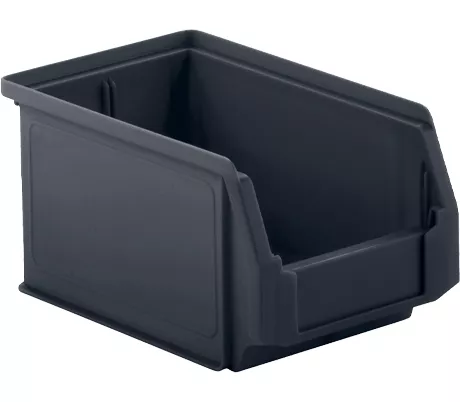 Cubo de almacenamiento de frente abierto SSI Schäfer LF 321, plástico reciclado, L 343 x A 209 x H 145 mm, 7,5 l, gris hierro, 14 unidades.
