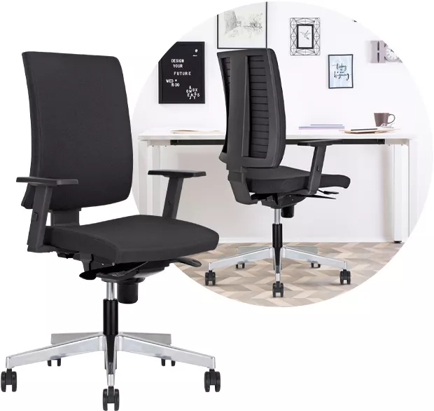 Schwarzer Bürostuhl vor Bubble mit modernem Home-Office