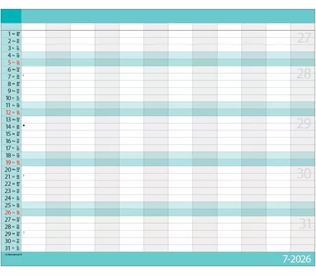 Teamplaner Korsch 2026, 12 Spalten, Kalendarium in D/EN/F/I, Ferientermine, Vorschau bis März 2027, B 440 x H 360 mm, Papier