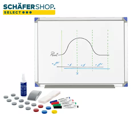 Schäfer Shop Select Whiteboard 90120 lackiert, Alurahmen + Whiteboard-Zubehör-Set Standard GRATIS