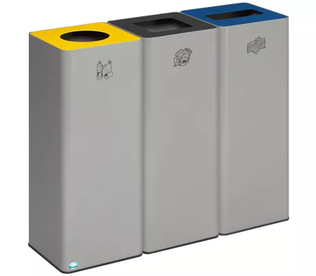 Wertstoffsammler VAR Quadro, 3-fach, Gesamtvolumen 210 l, Stahlblech verzinkt