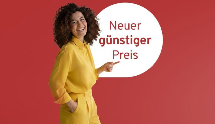 Frau im roten Raum mit bubble: Neuer günstiger Preis