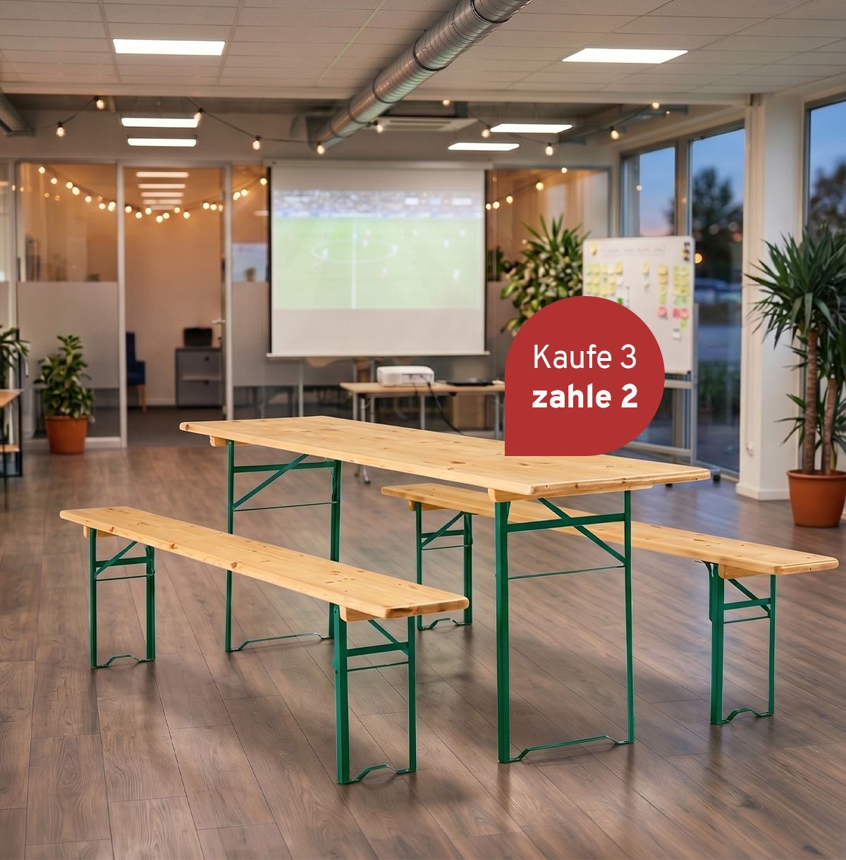 Festzeltgarnitur im modernen Raum mit Angebot Kaufe 3 zahle 2