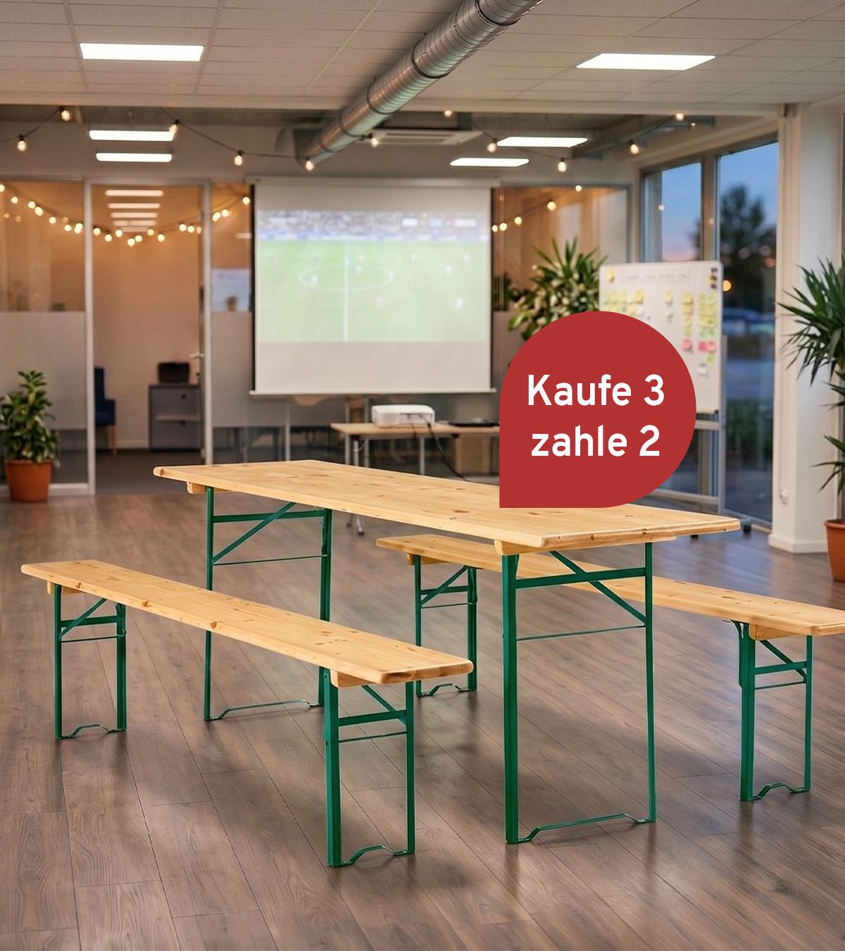Festzeltgarnitur im modernen Raum mit Angebot Kaufe 3 zahle 2