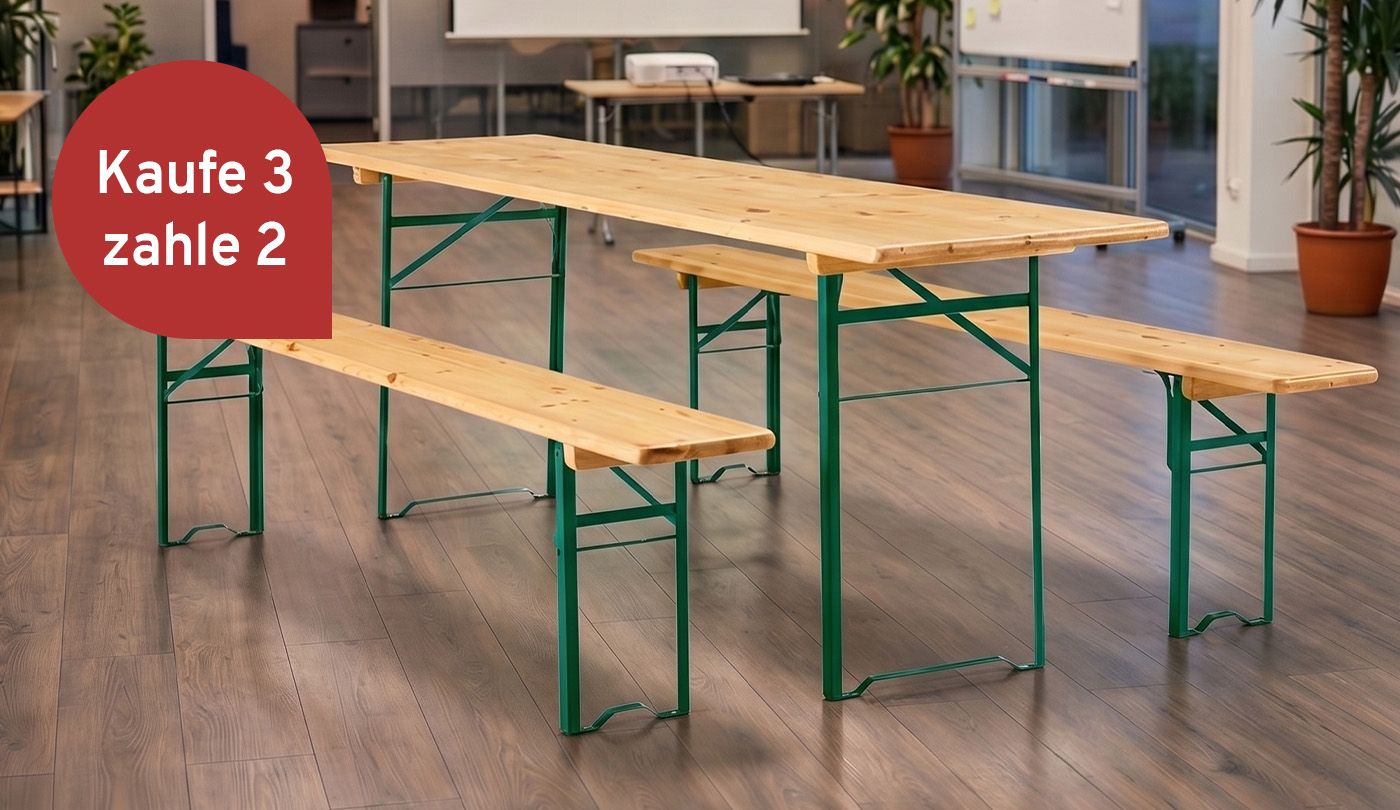 Festzeltgarnitur im modernen Raum mit Angebot Kaufe 3 zahle 2