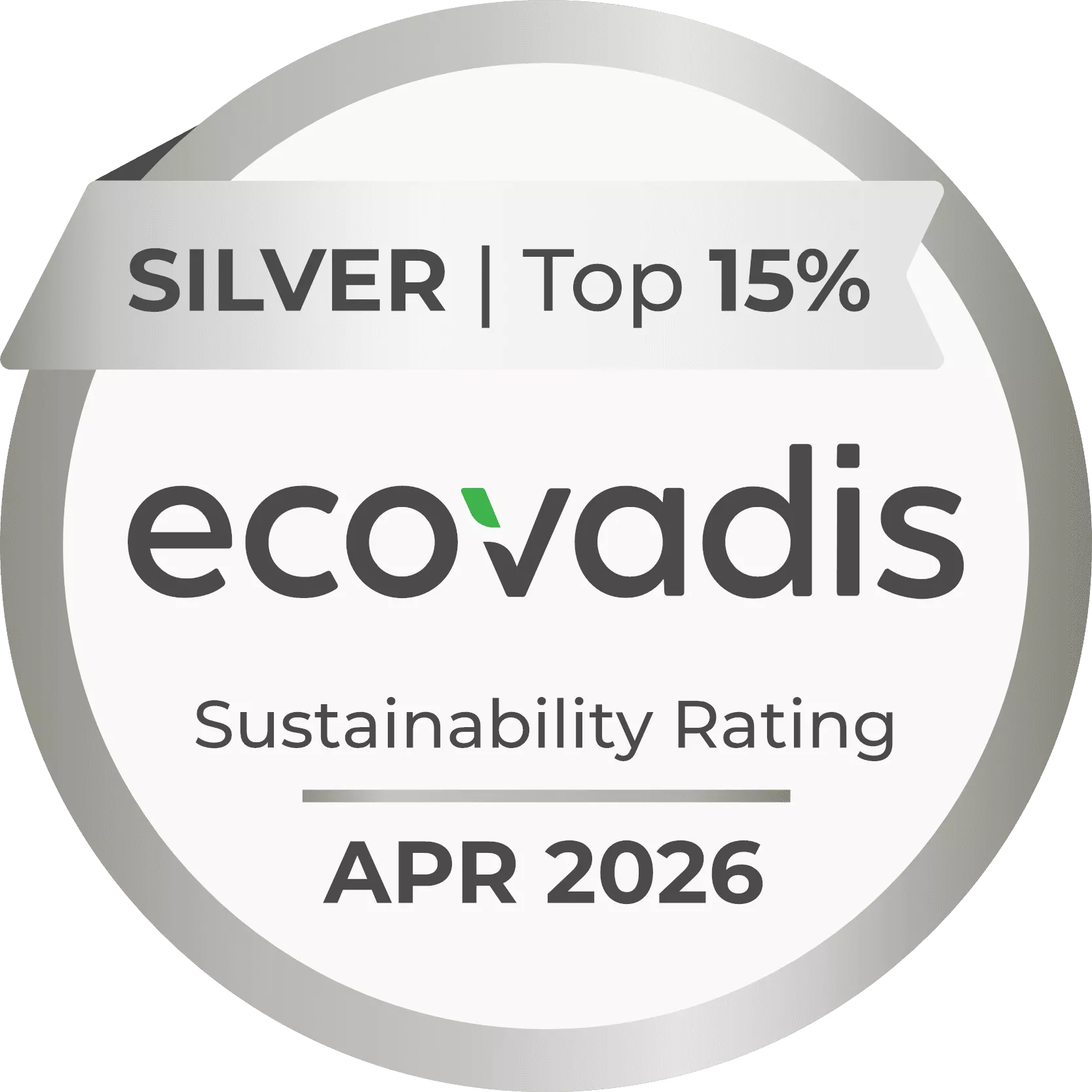 Ecovadis Substainability Rating April 2026 Silver Top 15 Prozent