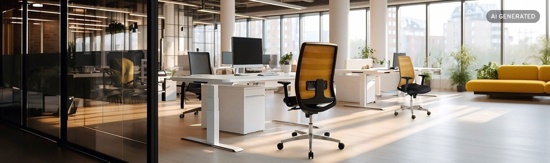 offenes Büro mit einem Schreibtisch und Bürostuhl in der Mitte