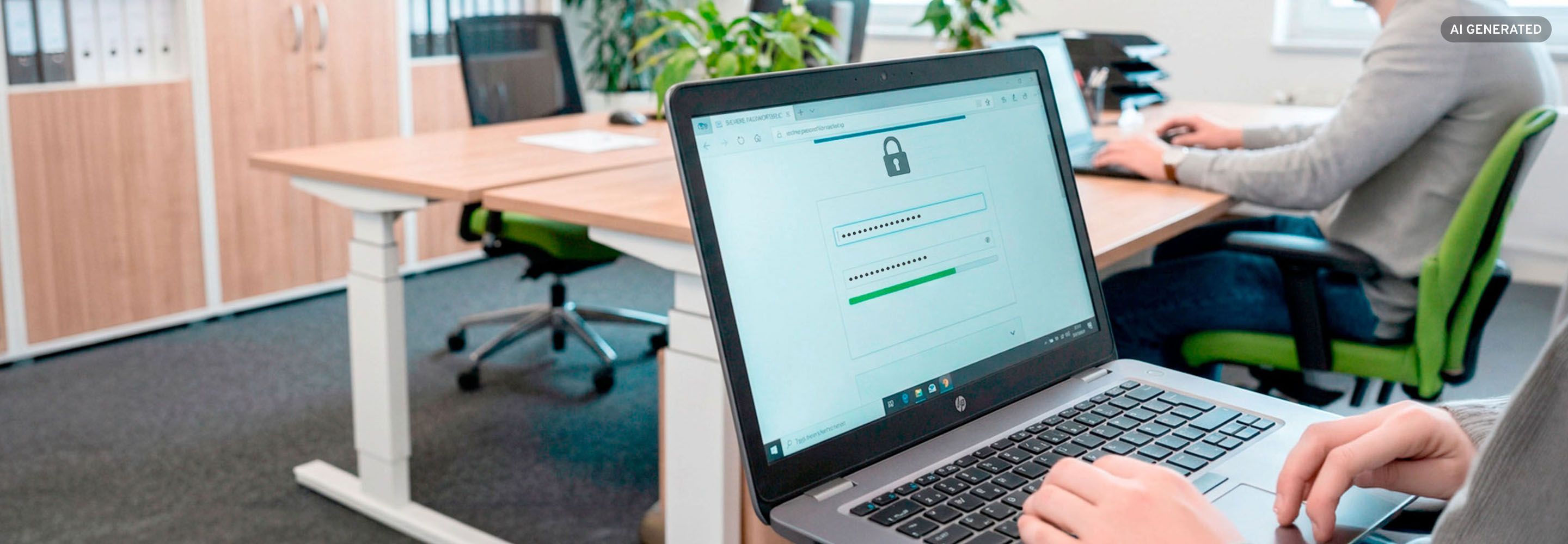 Laptop-Bildschirm im Büro mit Passwort-Eingabemaske