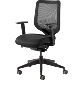 Silla de oficina XT, con reposabrazos, mecanismo sincronizado, respaldo de malla, asiento plano tapizado, negro