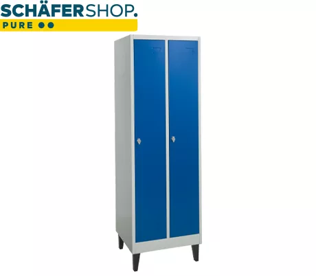 Armario para ropa Schäfer Shop Pure, 2 compartimentos con estante para sombreros/barra de armario/colgador de ropa, pies, cierre giratorio, ancho 600 x fondo 500 x alto 1850 mm, chapa de acero, gris c