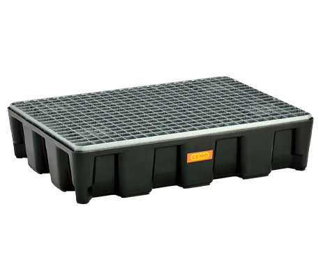 Cubeta de protección de superficies CEMO 60HD, polietileno, volumen de recogida 60 l, rejilla acero galv., con homologación, An 800 x P 600 mm x 180 mm
