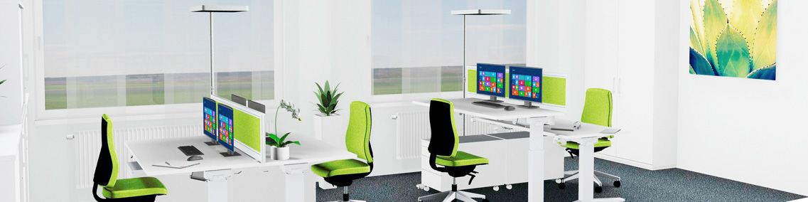 Modern interieurconcept met vier sta-zit-werkplekken