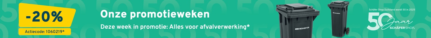 Onze promotieweken. Deze week in promotie: alles voor afvalverwerking* Voeg de actiecode 1060219 toe in het winkelmandje