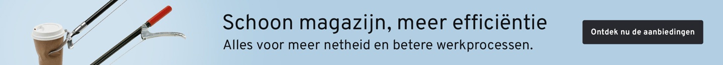 grijptang Greifboy, om vuil en afval op te rapen + Tekst: Schoon magazijn, meer efficientie 