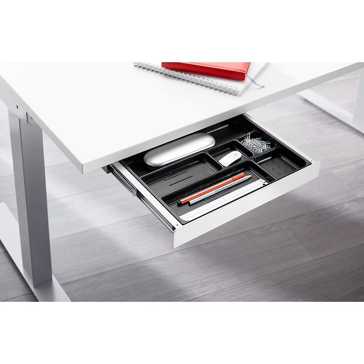  Accessoirelade, met kunststof inzetstuk, B 404 x D 244 x H 42 mm, gecoat staal, wit