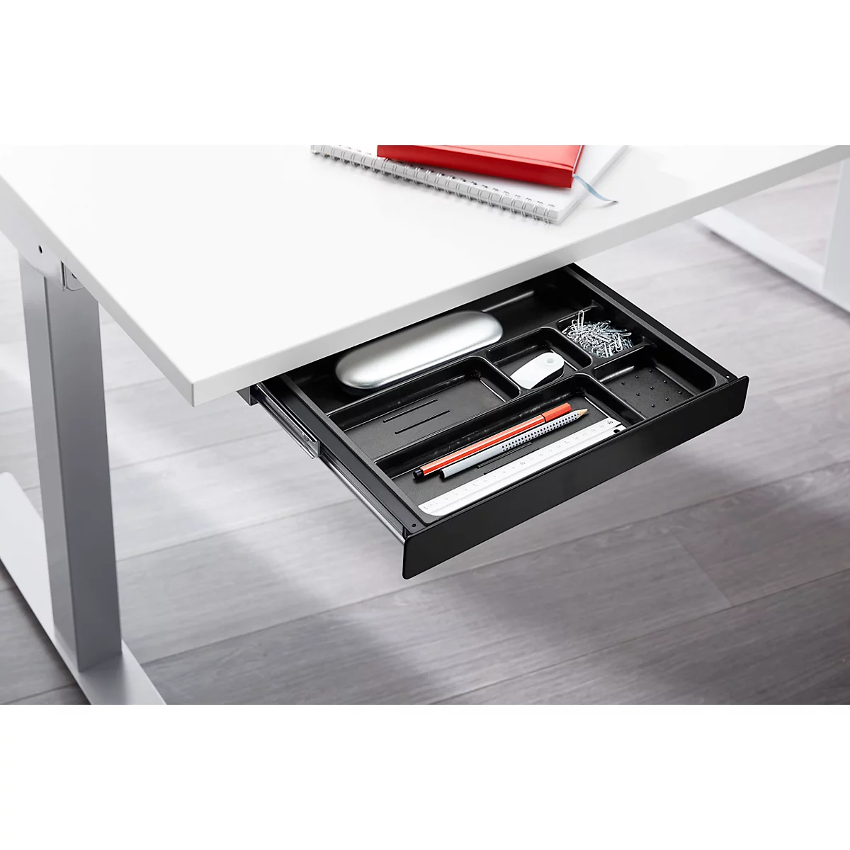  Accessoirelade, met kunststof inzetstuk, B 404 x D 244 x H 42 mm, gecoat staal, zwart