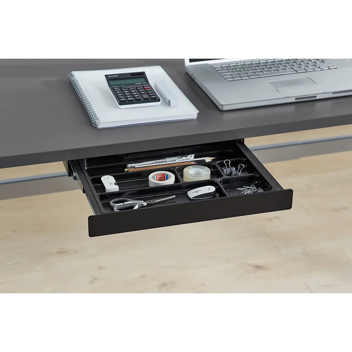  Accessoirelade, met kunststof inzetstuk, B 404 x D 244 x H 42 mm, gecoat staal, zwart