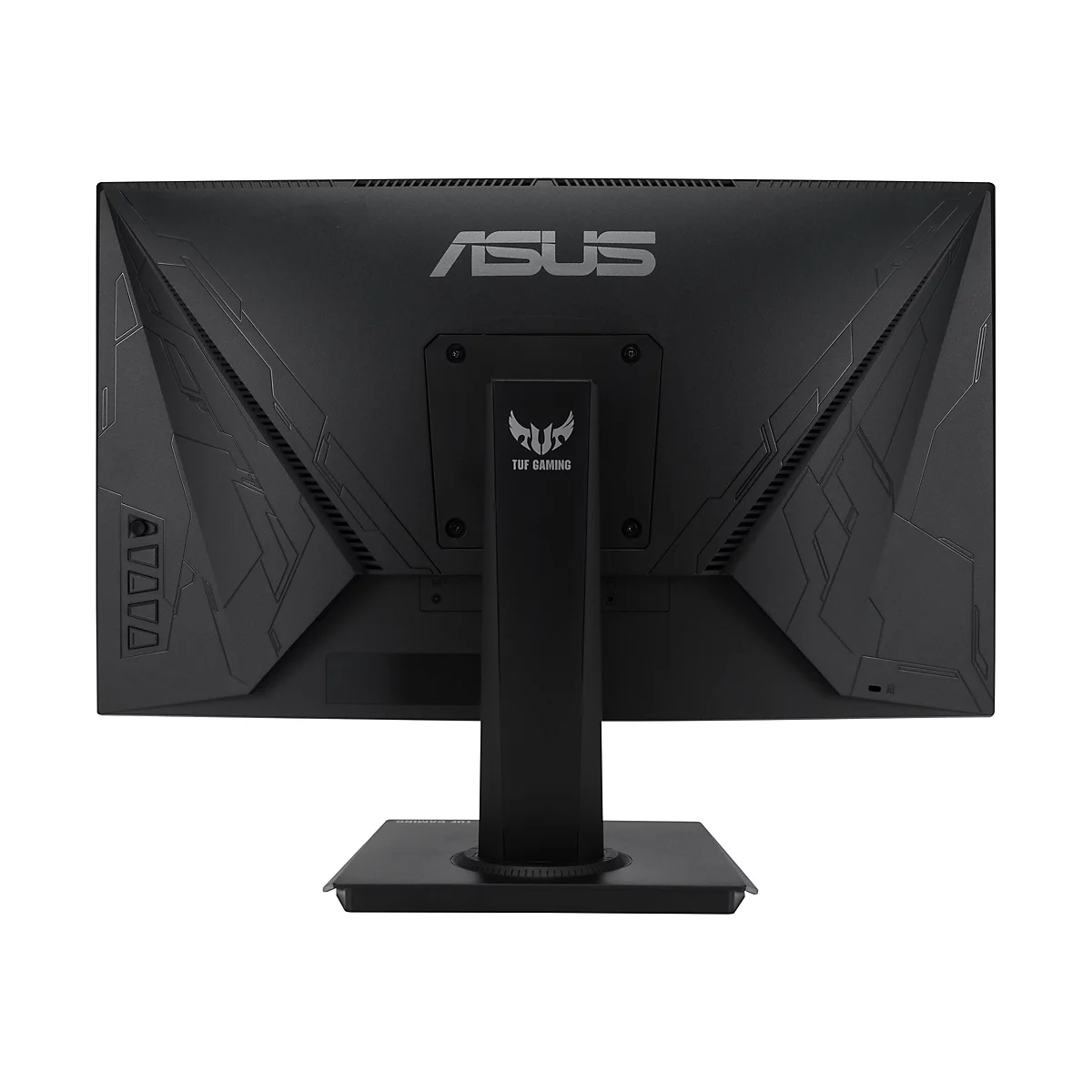 Schwarzer ASUS-Monitor, Rückseite, Logos und Designmerkmale.