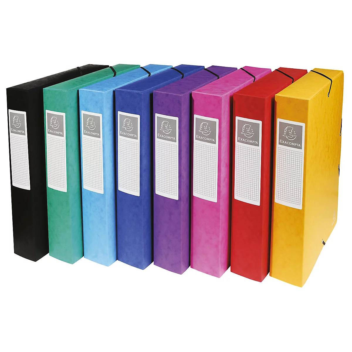  Boîte de classement Exabox Exacompta, dos de 60 mm, coloris assortis (jaune, rouge, rose, violet, bleu, turquoise, vert, noir)