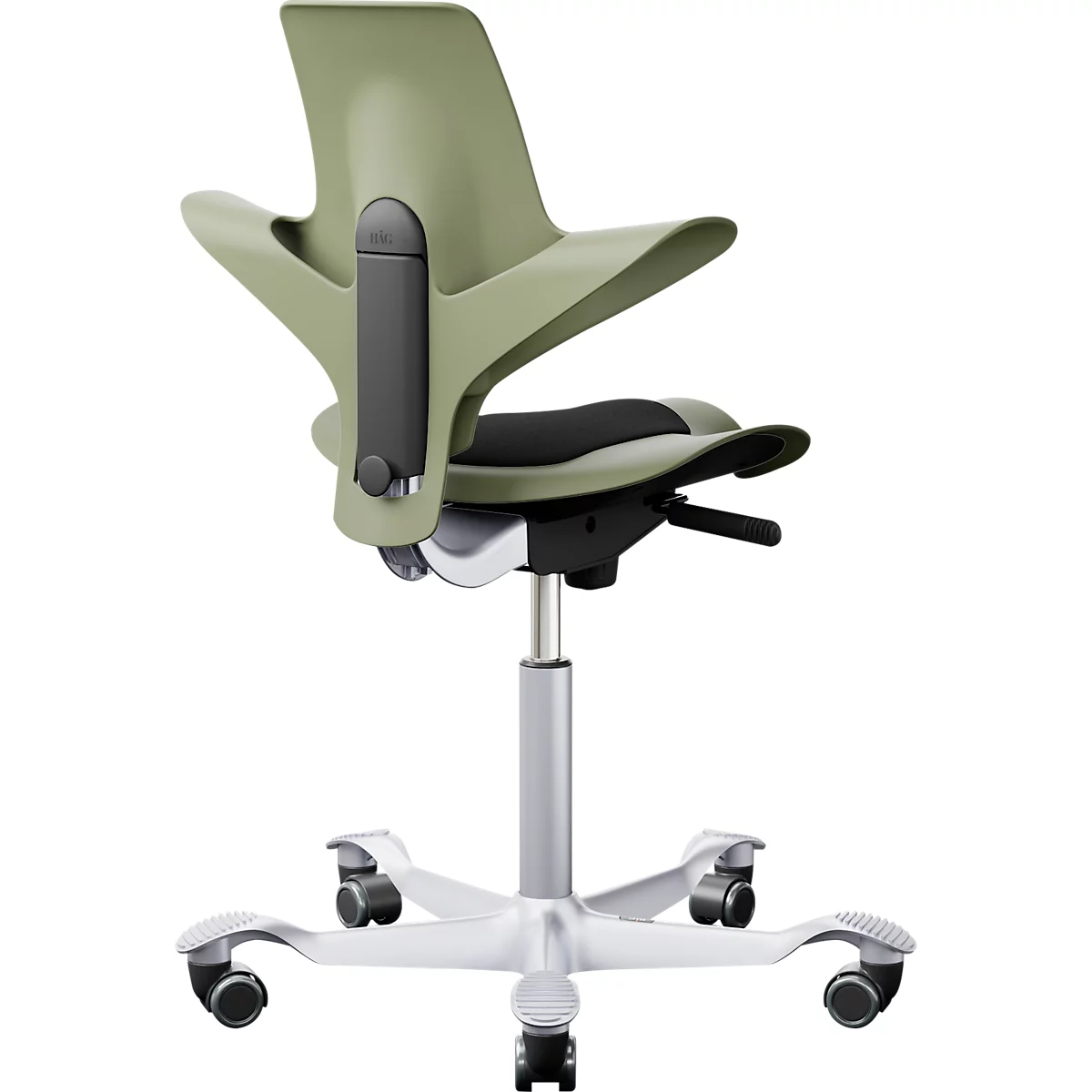  Bürostuhl HAG Capisco Puls 8010 Moss, Sattelsitz, 265 mm Gasfeder, Sitzhöhenverstellung, Fusskreuz aus Aluminium