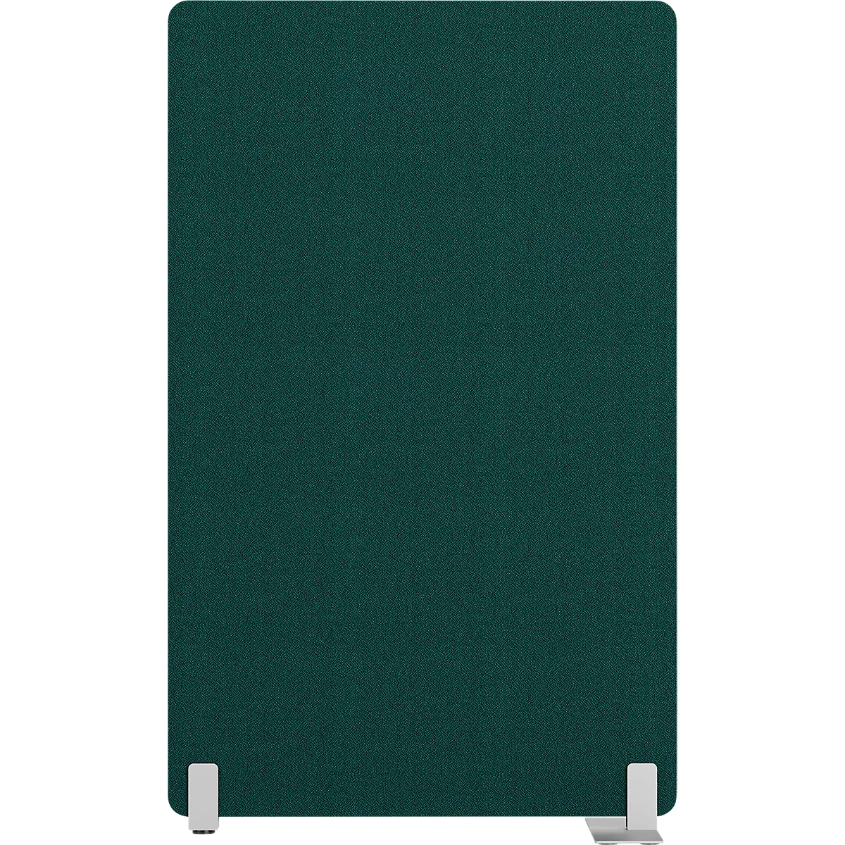 Un élément rectangulaire vert foncé avec des pieds blancs.