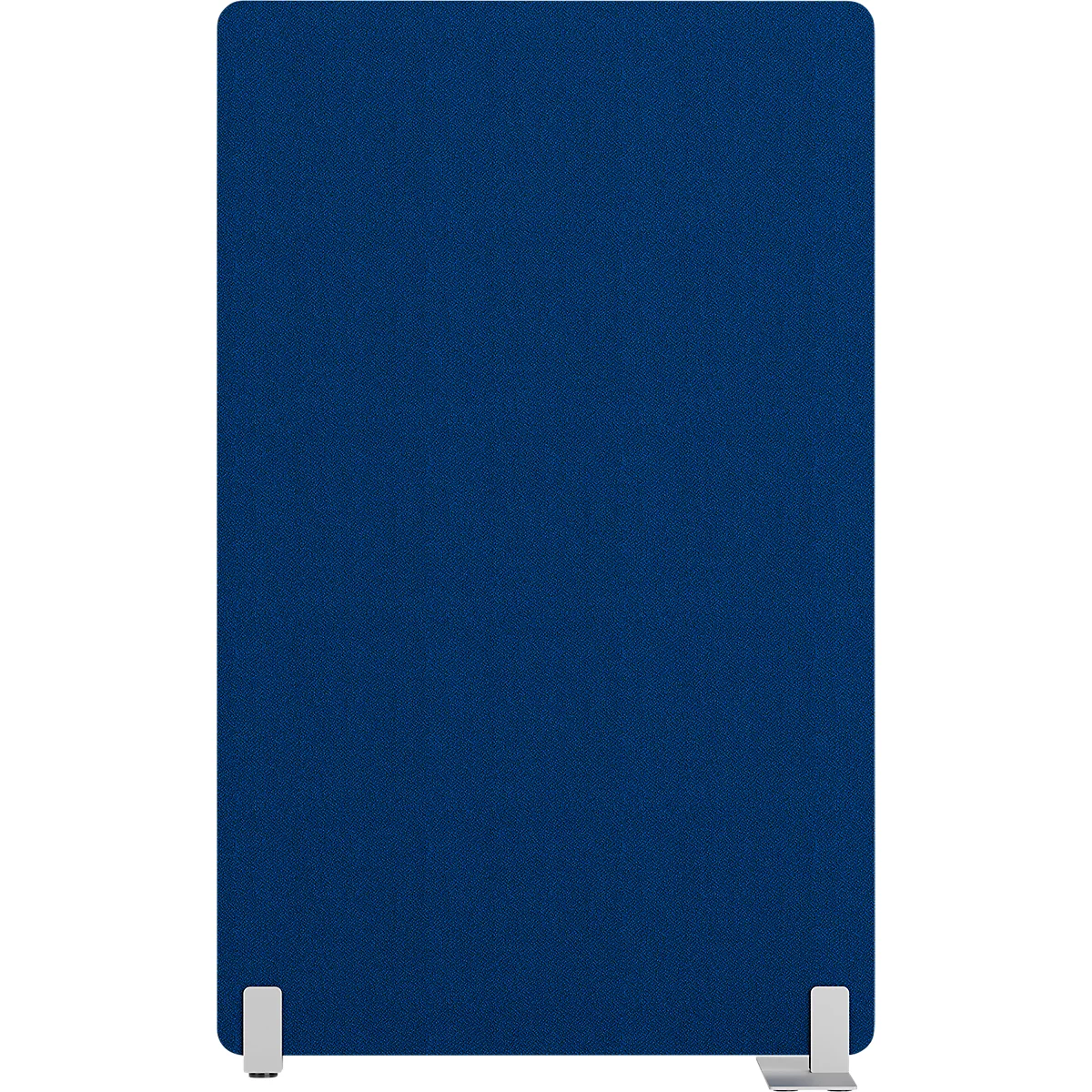 Cloison de bureau rectangulaire bleue avec pieds en métal.