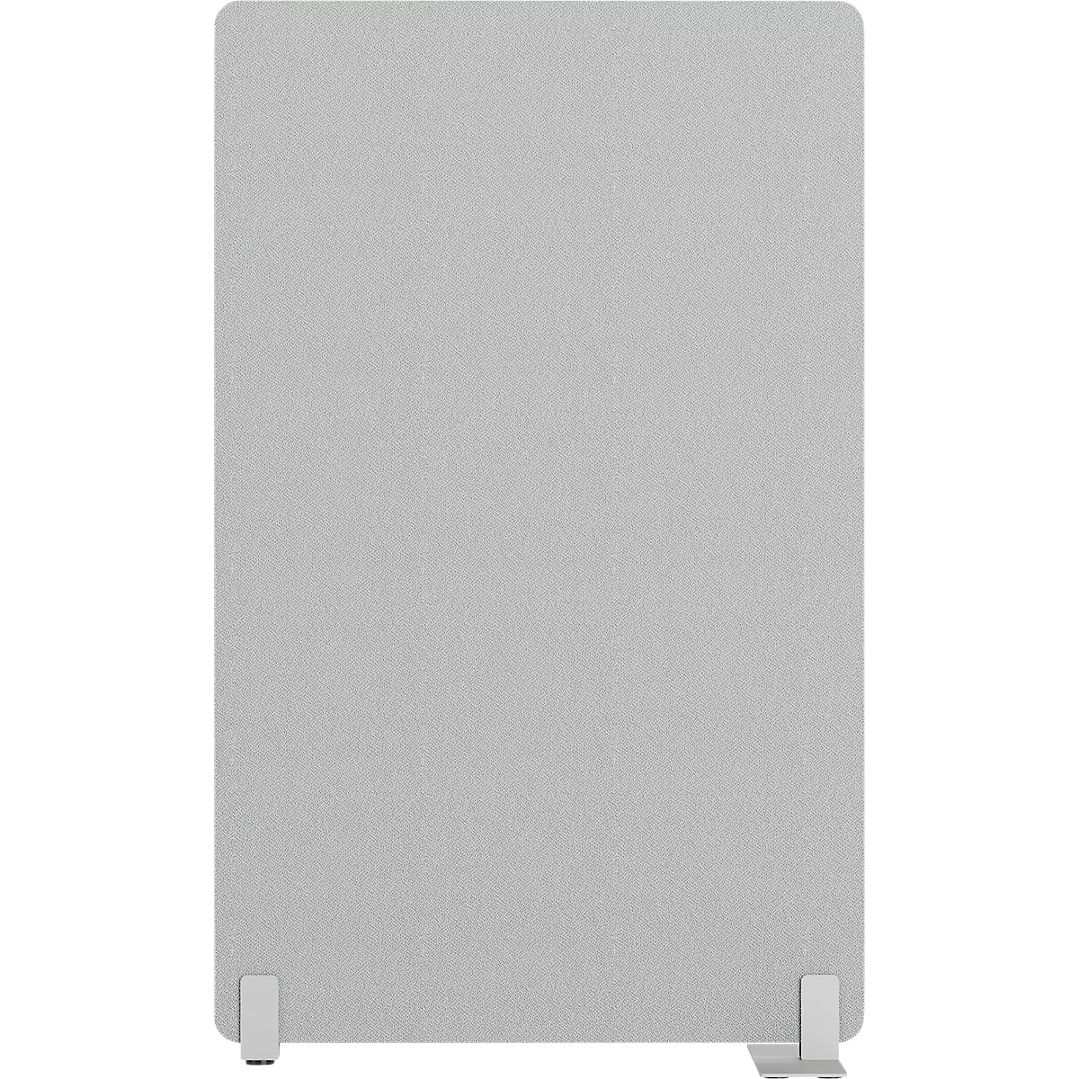 Écran rectangulaire gris clair avec des coins arrondis et deux pieds.