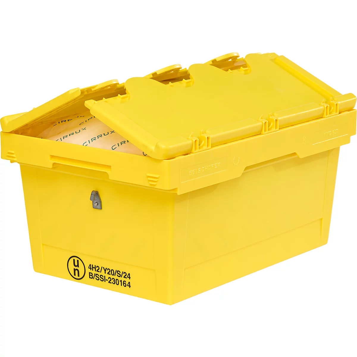  Conteneur pour produits dangereux SSI Schäfer, pour batteries lithium-ion seCon KMB-DH627 GGV, avec couvercle, L 600 x l 400 x H 307 mm, en polypropylène, jaune