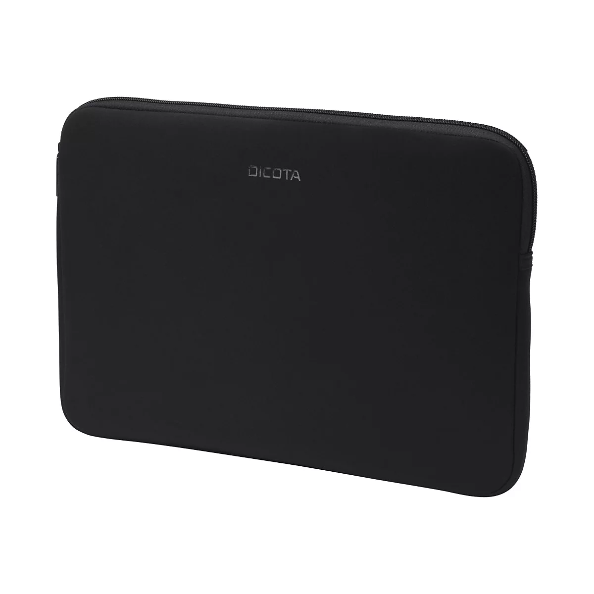 Schwarze Laptop-Tasche, oben mittig steht der Schriftzug DICOTA.