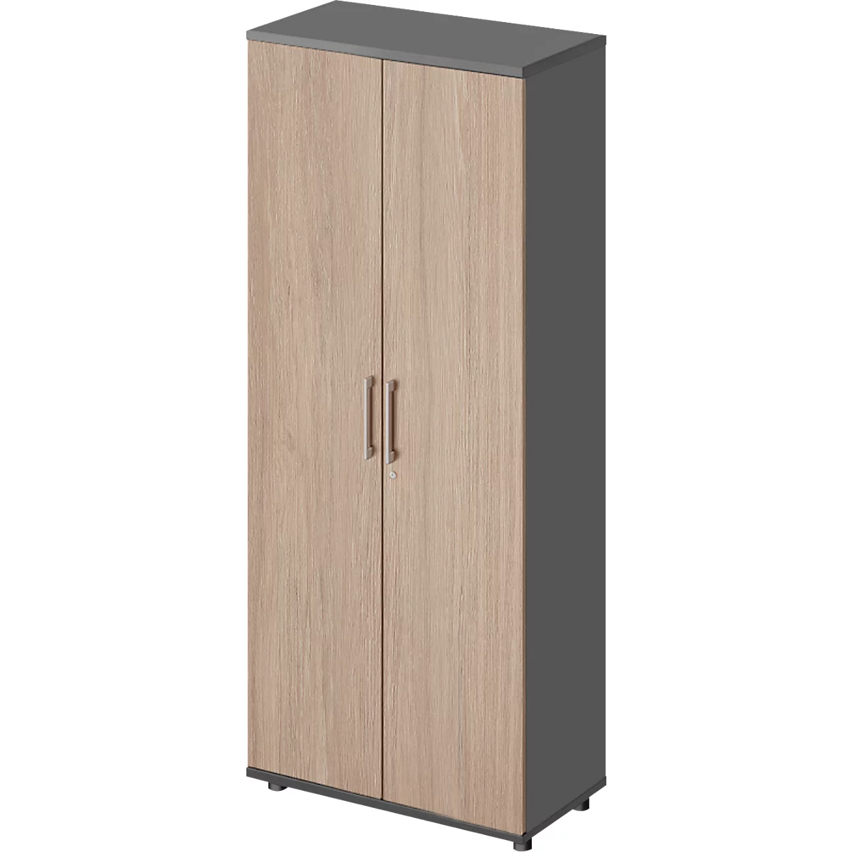  Draaideurkast TETRIS WOOD – B 800 x D 421 x H 1910 mm (hoogte inclusief glijders) – 5 OH - grafiet en eiken decor – ons merk Schäfer Shop Genius