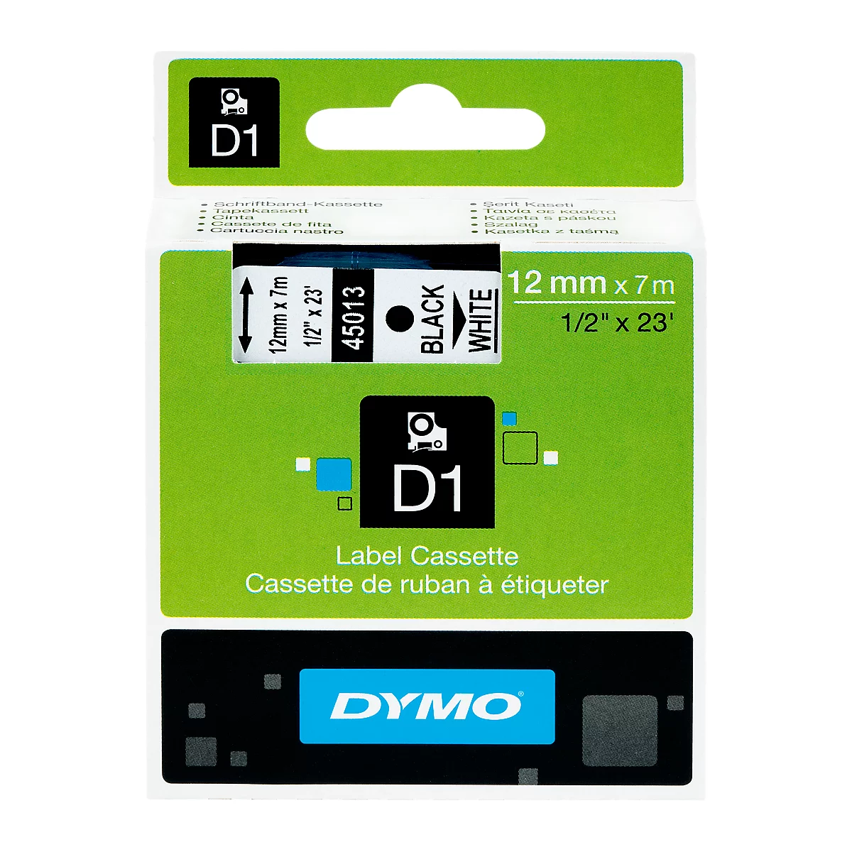  DYMO® Cassette de ruban D1 45013, largeur 12 mm, blanc/noir
