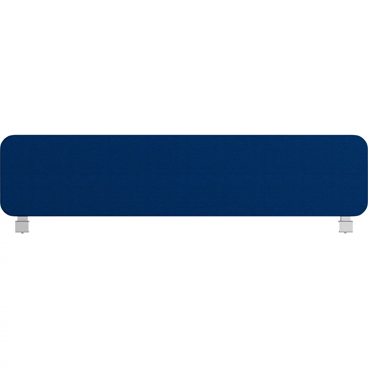 Blue rectangular object with rounded corners and two grey feet.