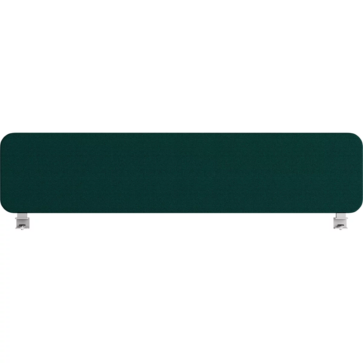 Dark green cushion with rounded corners and two small, silver feet.